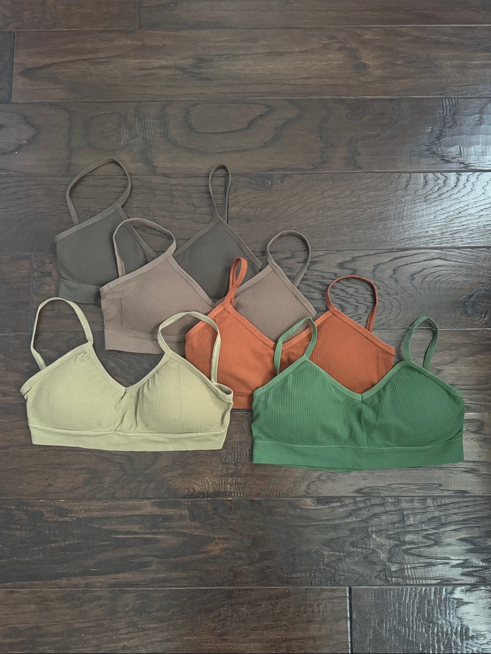 NWOT V-Neck Bralette Pack Women's Medium Green, Orange, Tan, Brown, Cream